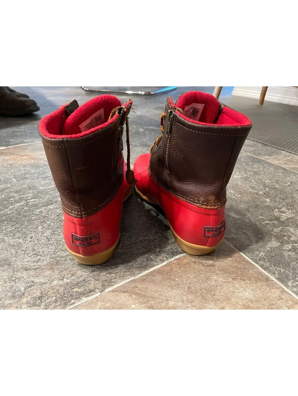 Sperry Saltwater Red Brown Duck Rain Boots Size 9.5